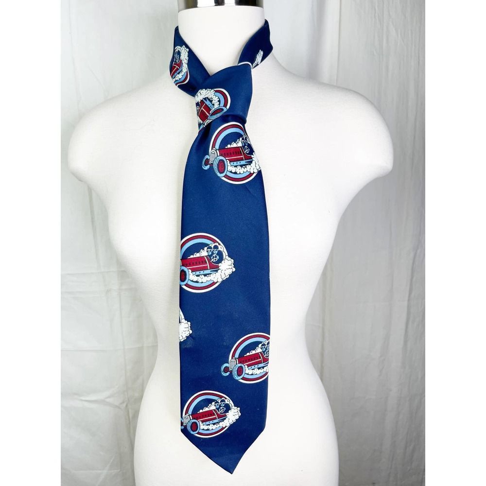 Vintage Don Loper of California Mens Neck Tie With Old Time Race Cars
